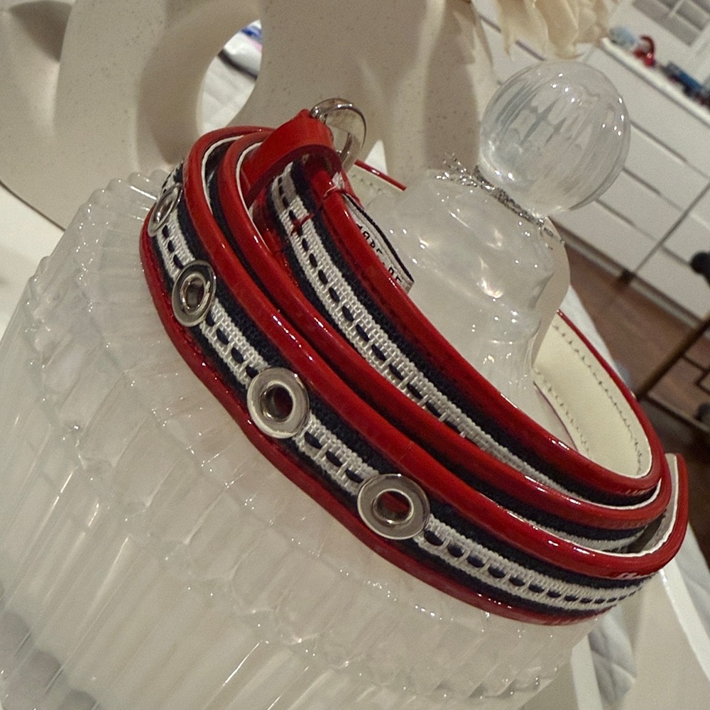 Dolce & Gabbana Red/Nevy/White Patent Leather Belt 32" - Picture 6 of 7